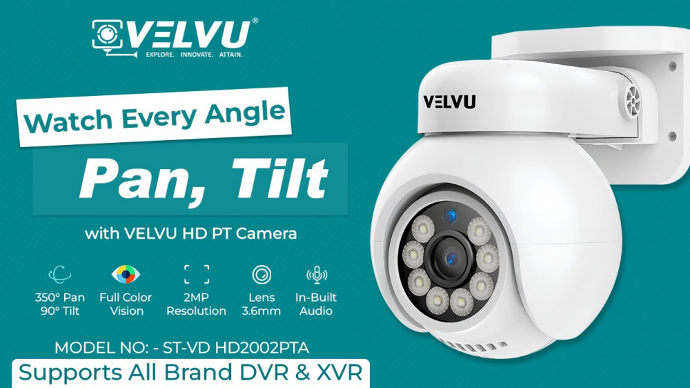Velvu 2MP PT Dome Quality Video | Full Color Night Vision | HD CCTV with Audio (ST-VD HD2002PTA)