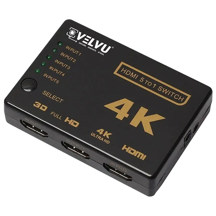 VELVU 5 x 1 HDMI Switcher 4K with Remote ST-HDSW-5P-4K