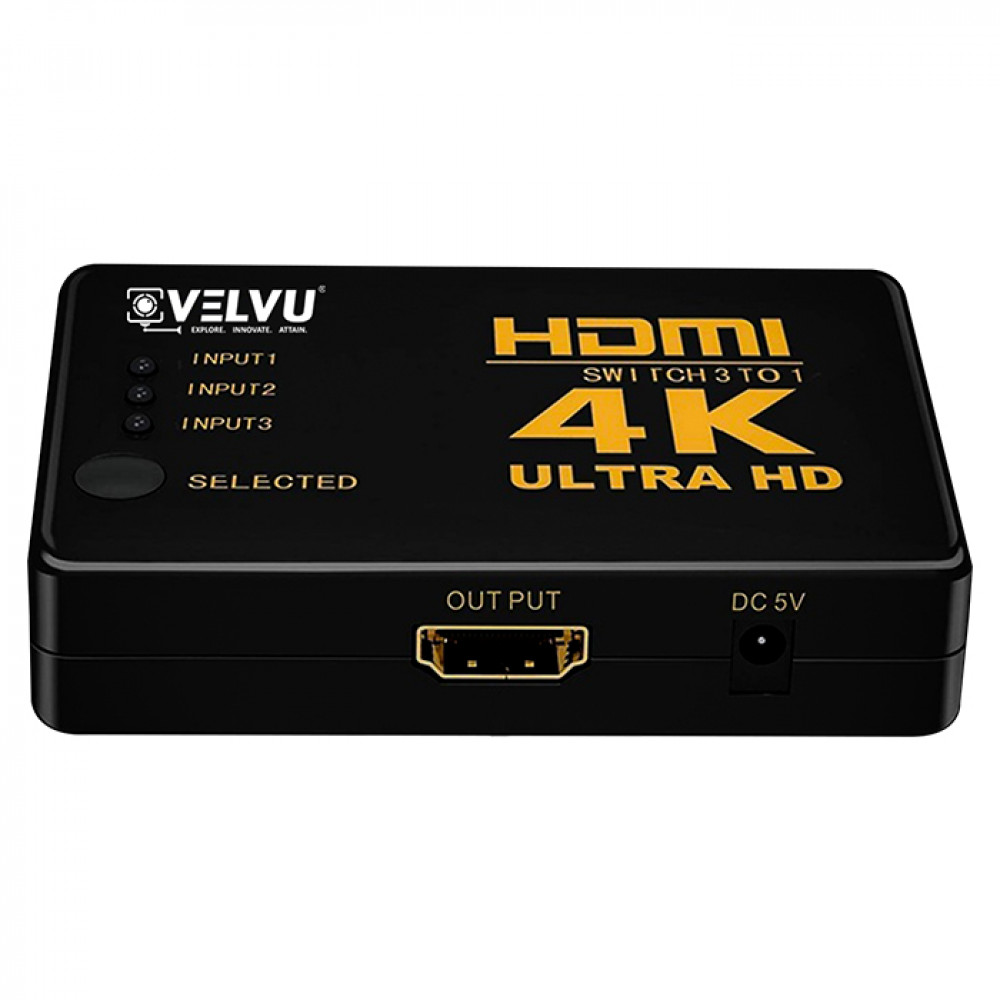 Image of VELVU 3 x 1 HDMI Switcher 4K with Remote ST-HDSW-3P-4K