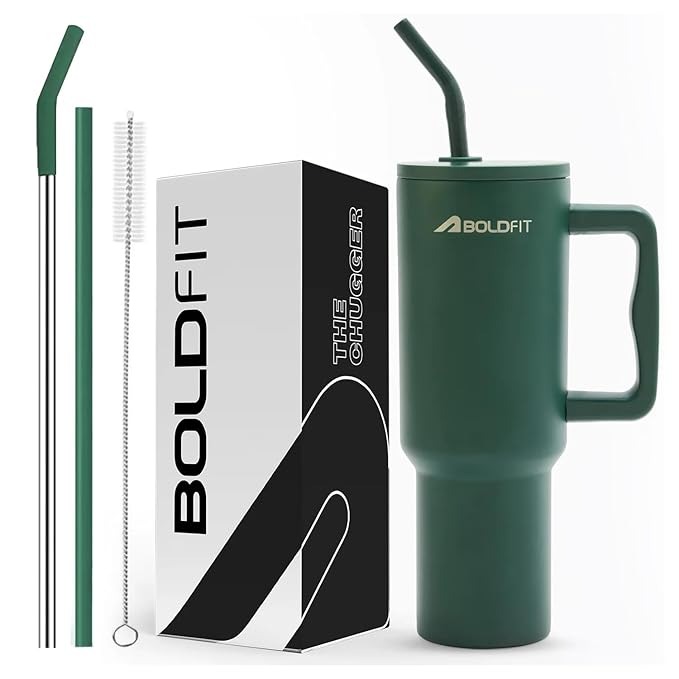 Boldfit Tumbler Bottle Water Bottle with Lid and Straw 12L Stainless Steel Double Insulated Tumblers for Hot Cold Drink 100 Leakproof Tumbler with Handle Reusable Straw Sipper with Brush 1200ml