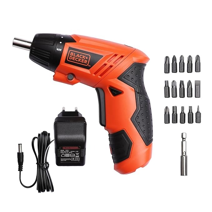 BLACKDECKER KC4815 48V 200 RPM Cordless Screwdriver Set Ni-Cd Nickel-Cadmium with LED Worklight 15-pieces Screw Bits Set  Adjustable Torque for Home  DIY Use 1 Year Warranty ORANGE  BLACK