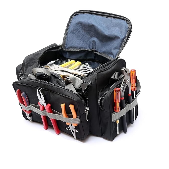 ALL SORTED Heavy Duty Tools Bag 18 for Electricians Carpenter Technicians Service Engineers with Adjustable Strap for Easy Carrying - Water Resistant Tool Bag - Nylon Material