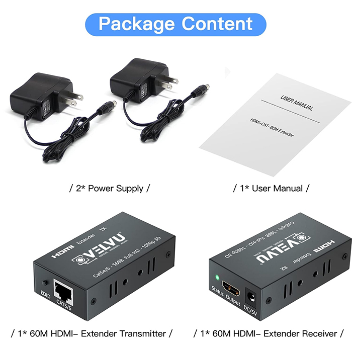 VELVU HDMI Extender 60M ST-HDE-60