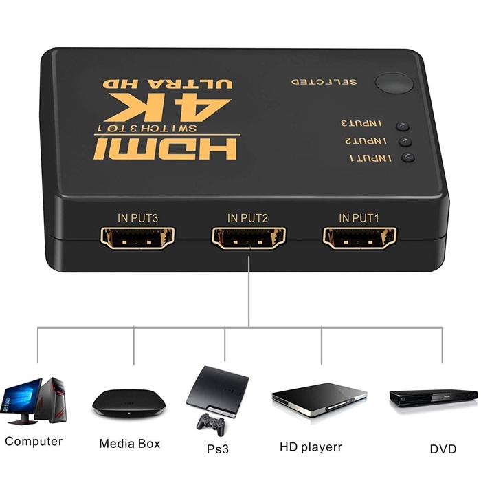 VELVU 3 x 1 HDMI Switcher 4K with Remote ST-HDSW-3P-4K