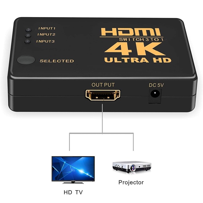 VELVU 3 x 1 HDMI Switcher 4K with Remote ST-HDSW-3P-4K